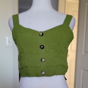 Green Faux  Button-Up Crop Top